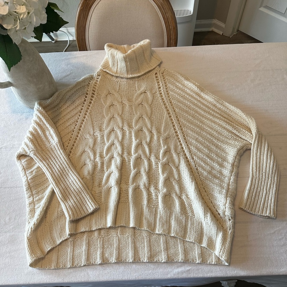Autumn Cashmere Cream Cable Knit Turtleneck